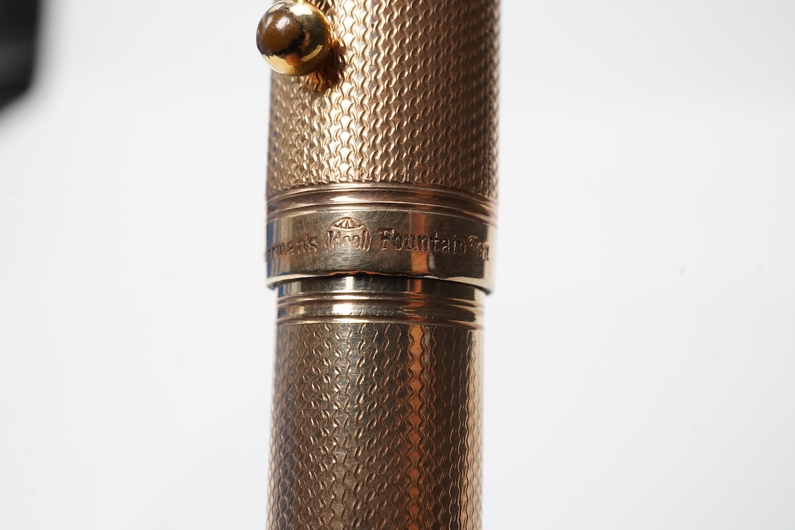 A large Waterman fully covered gold filled fountain pen, lever filler, in fine barley pattern - No.2 Waterman nib